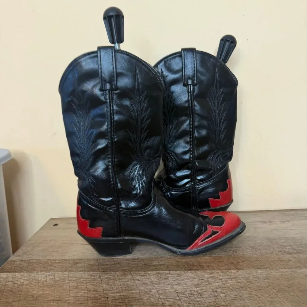 Vintage ACME women’s cowboy boots black red size 7.5 western shoes cowgirl